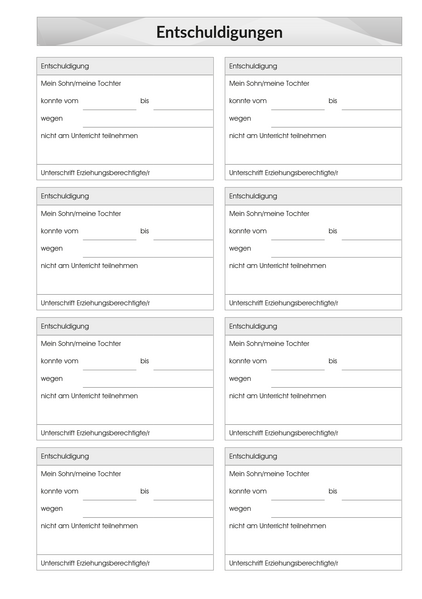 Entschuldigungen im Schuljahresplaner