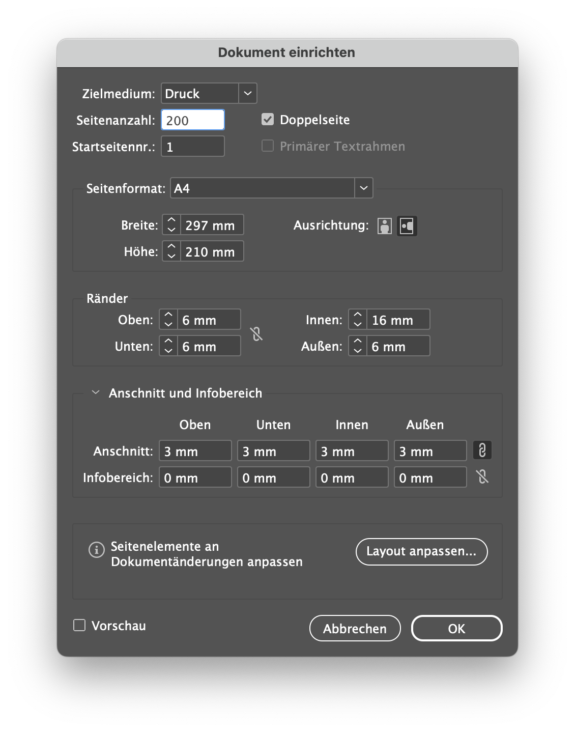 Grundeinstellungen Indesign Maturazeitung